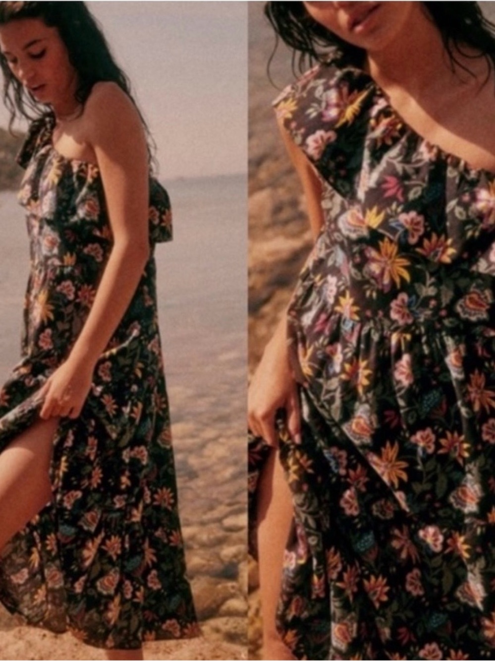Sezane Roccio Dress Solidarity One-Shoulder Botanical Black FR36